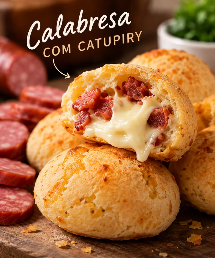 Pão de queijo recheado com calabresa com catupiry